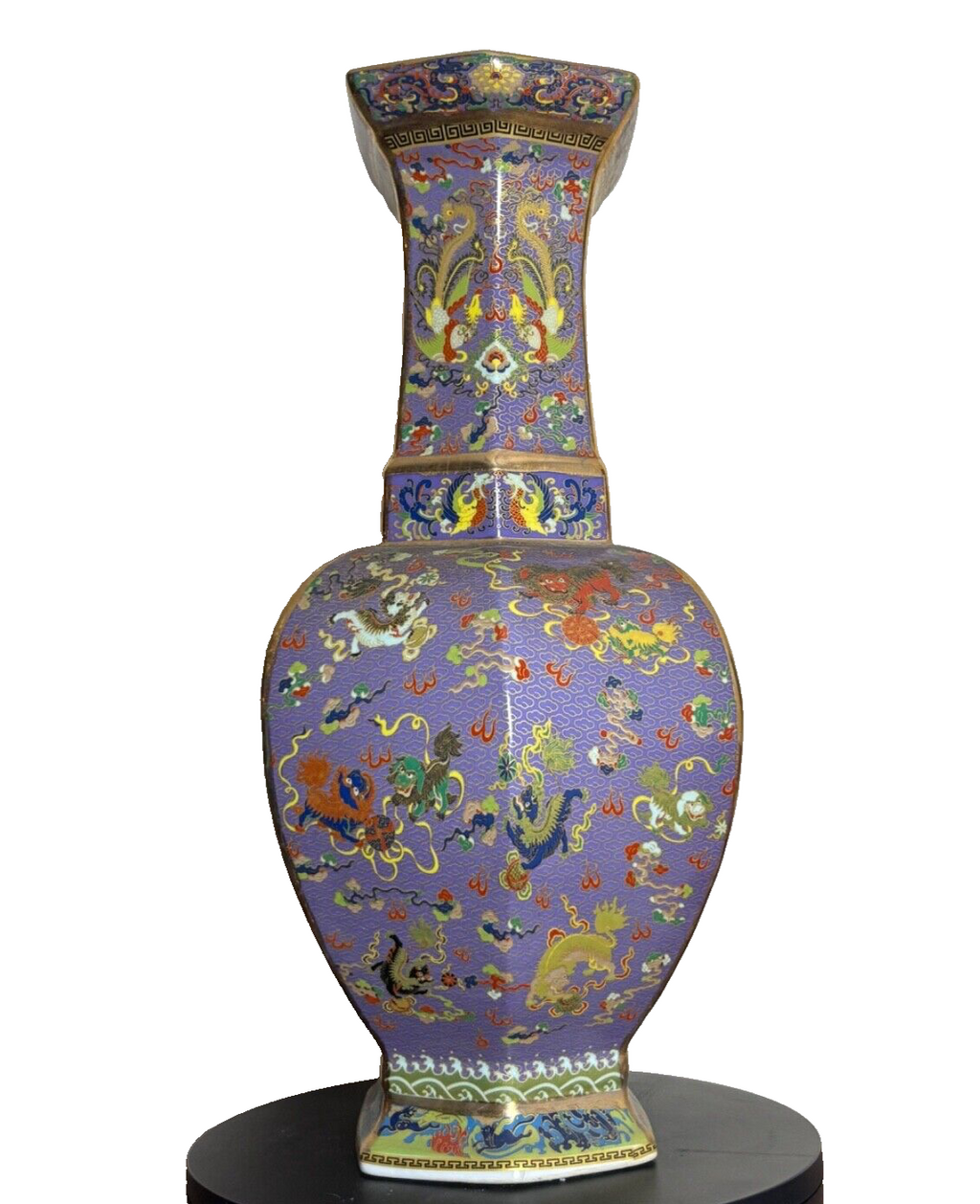Large Chinese Style Porcelain Vase Famille Rose Cloisonné Floral Purple Bird 19”
