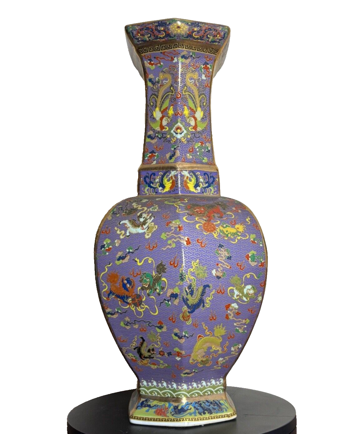 Large Chinese Style Porcelain Vase Famille Rose Cloisonné Floral Purple Bird 19”