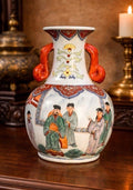 Antique Chinese Porcelain Vase Figural Scenes Double Handles Kangxi Style Mark
