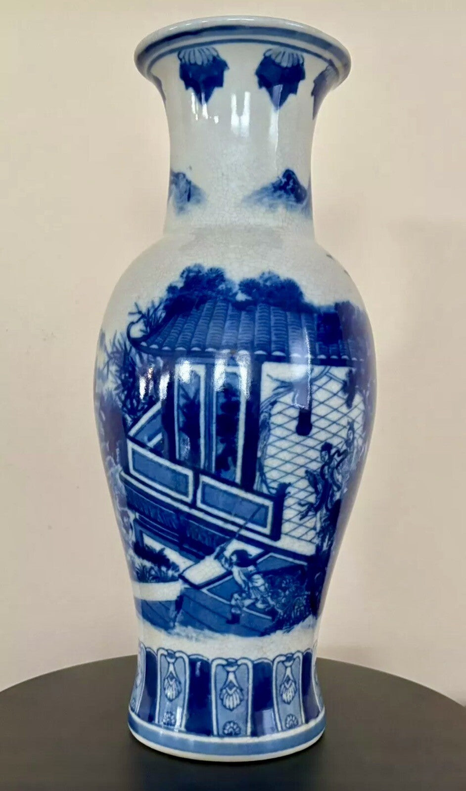 Qianlong Dynasty Mark Blue and White  Vase with Samurai fighting Hand,Paint,