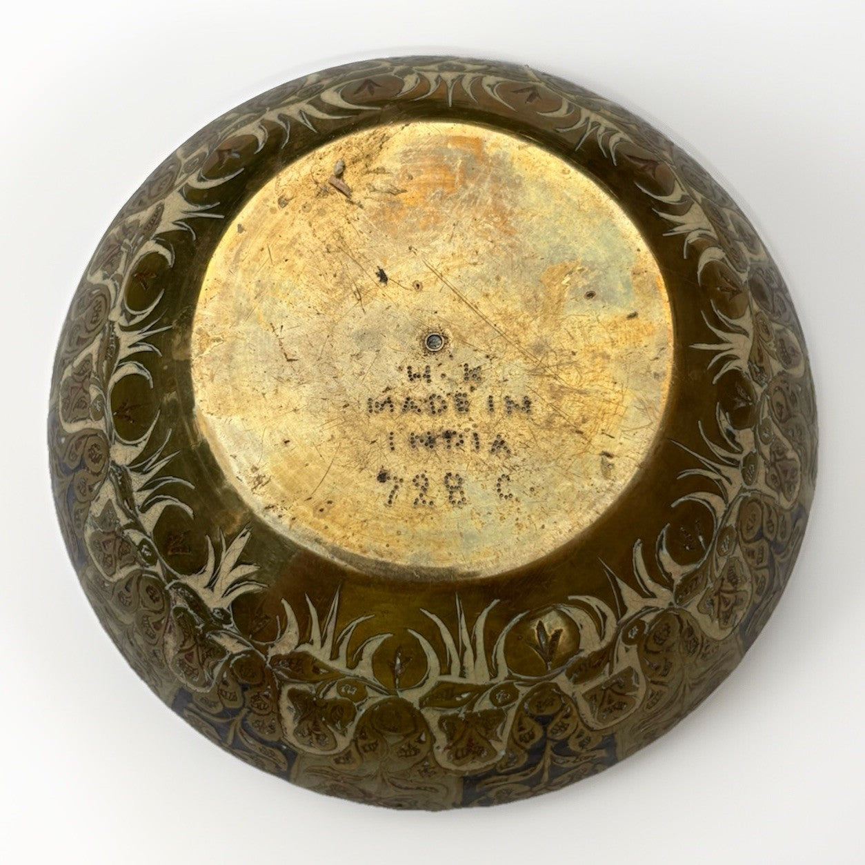 ANTIQUE BRASS ENGRAVED BOWL MARKED Made In India