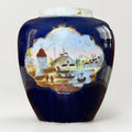 Antique 1830s Cobalt Blue Porcelain Vase Hand Painted Landscape Gold Gilt