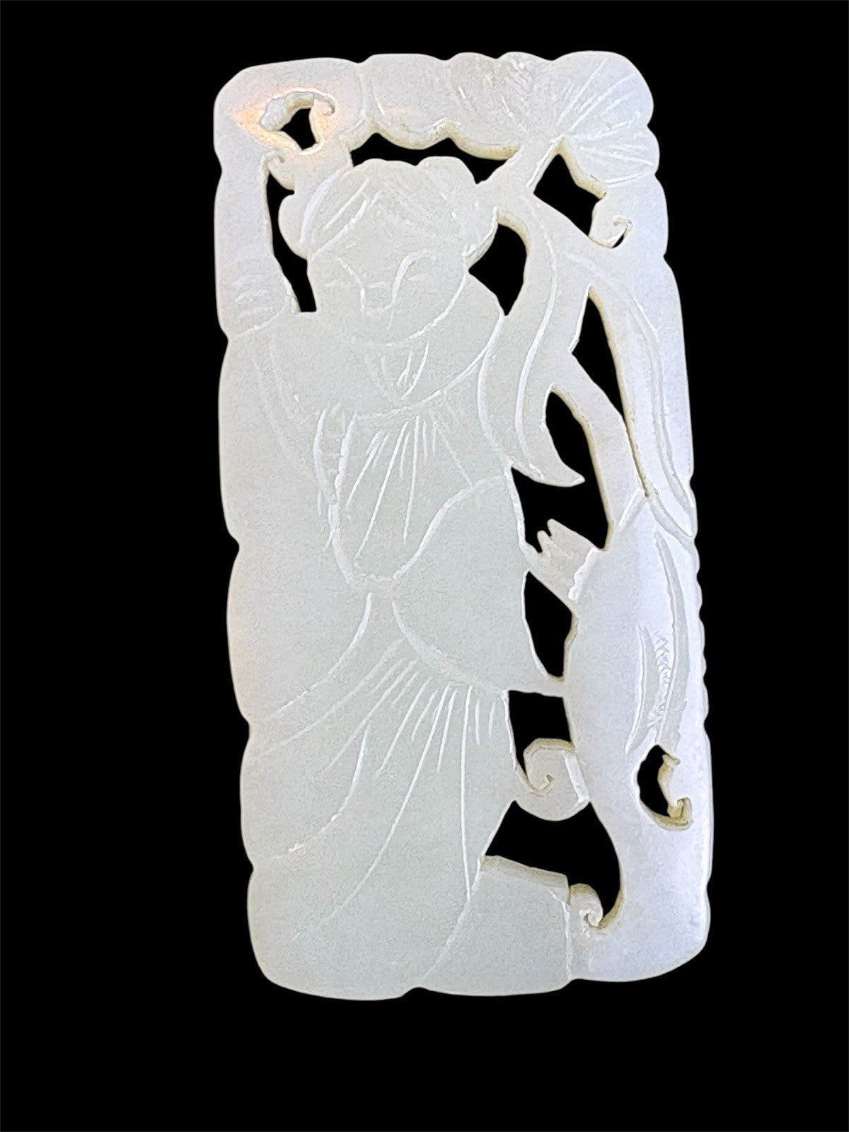 Antique Old Chinese  Natural White Carved Double Sided Plaque