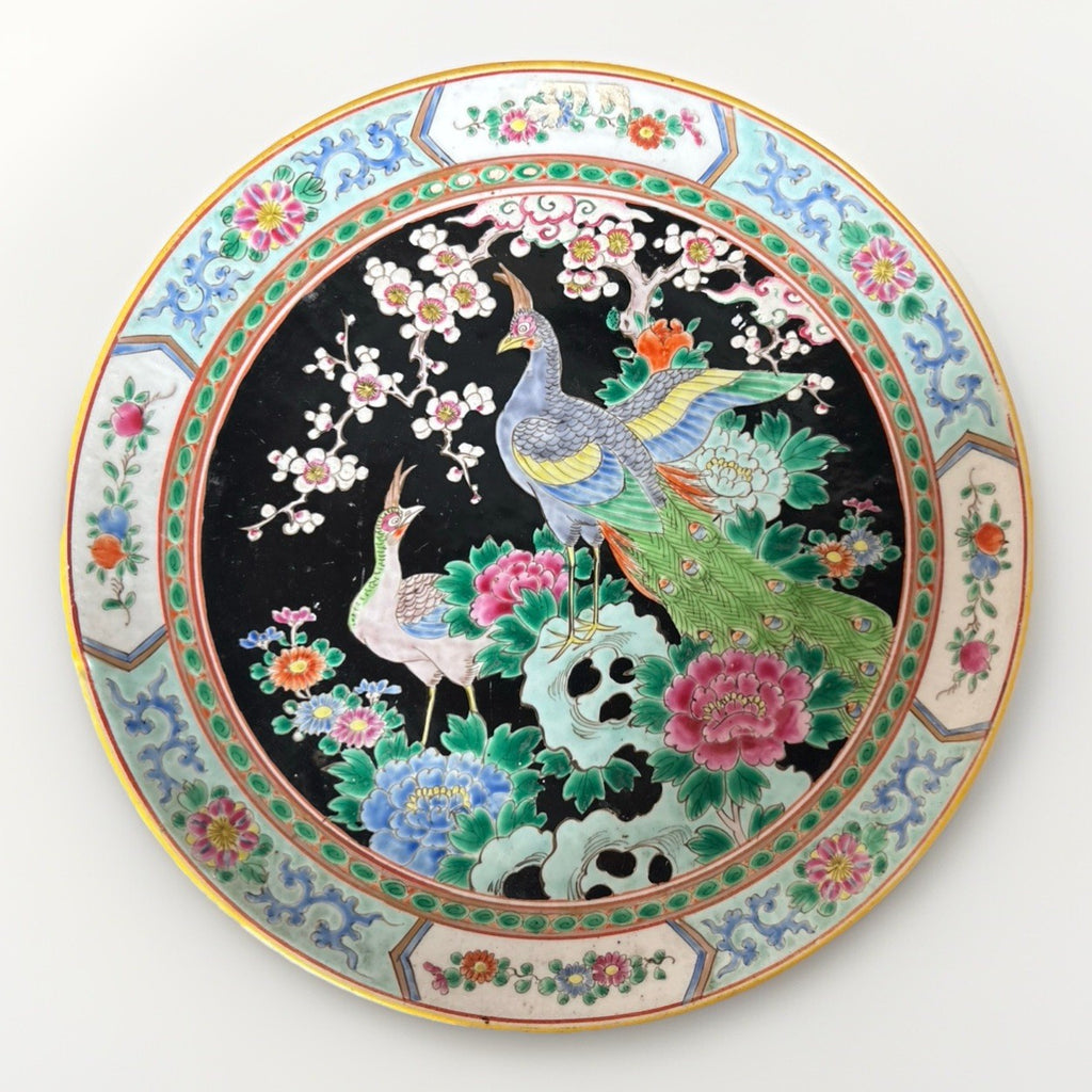 Antique NIPPON Charger Famille Noire PEACOCK -FLORAL- 12”