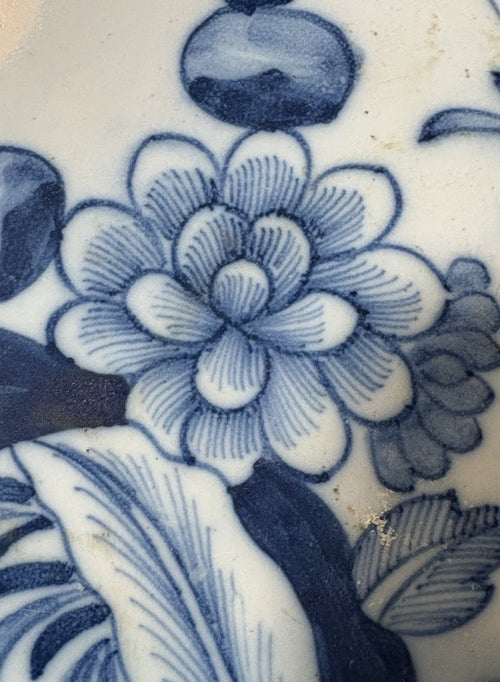 Antique Chinese Blue & White Basket of Flowers Charger 19th C. Qing 14.5”