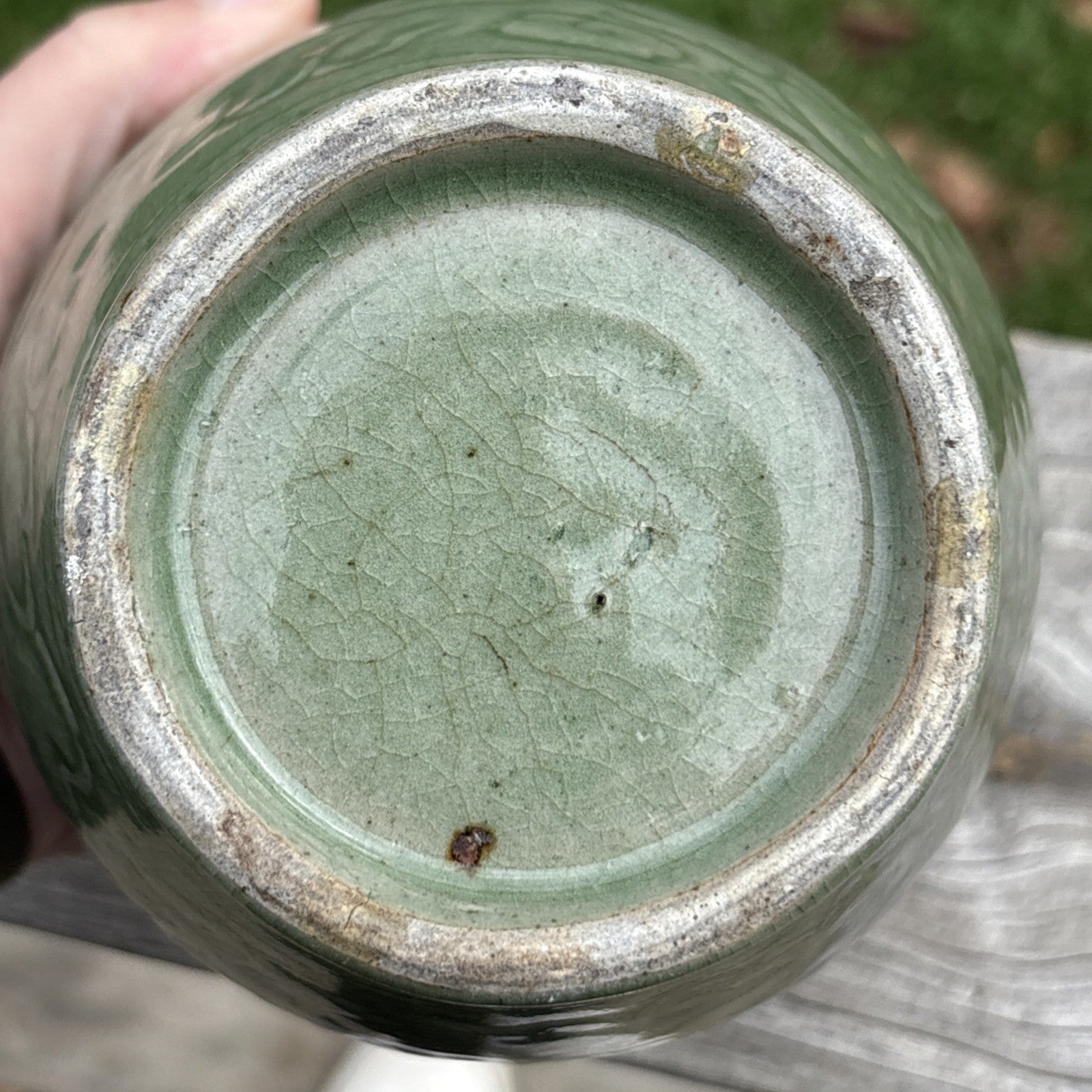 Antique Chinese Celadon Vase Qilin Motif Longquan Style Crackle Glaze