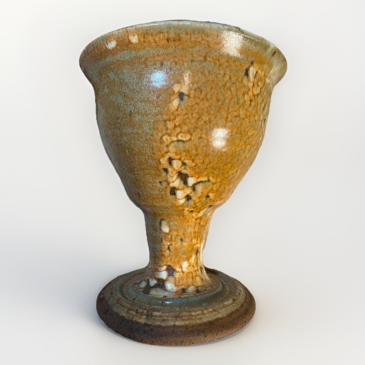 Signed Edwards Studio Pottery Goblet Set Of 3 Volcanic Glaze Artisan Cups