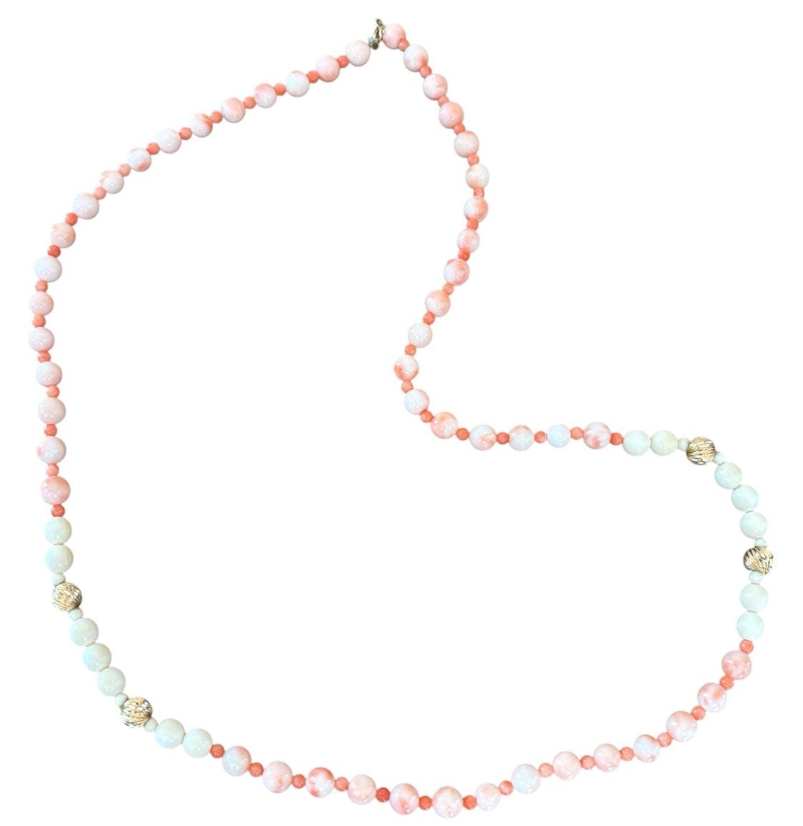 Vintage 14k Gold Angel Skin Coral Necklace 29”