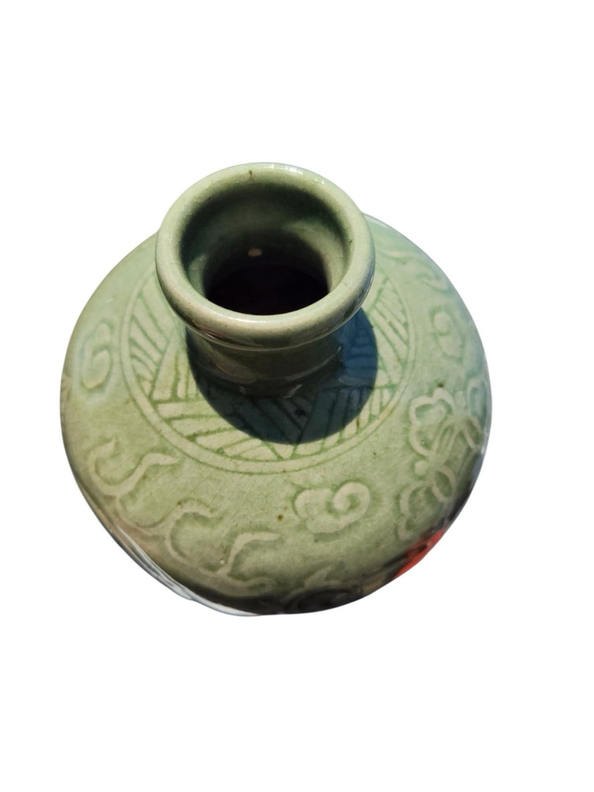 Antique Chinese Celadon Vase Qilin Motif Longquan Style Crackle Glaze