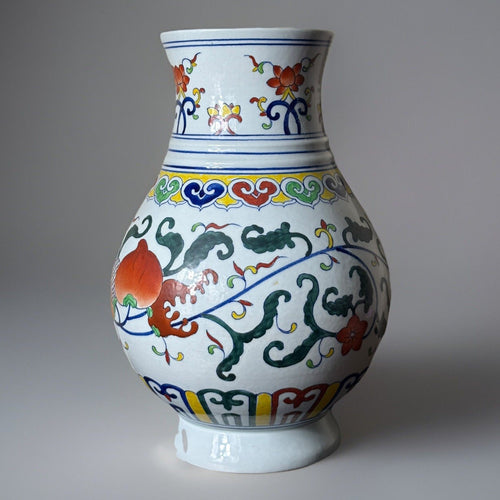 Antique Chinese Doucai Longevity Vase w/ Peaches & Qianlong Mark