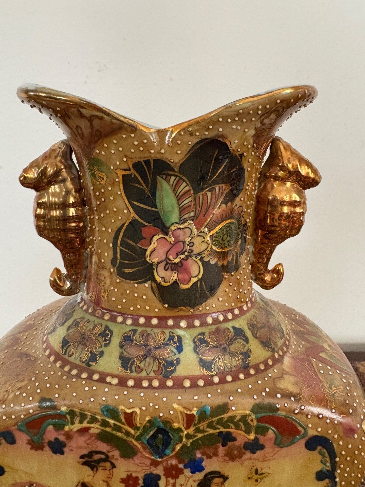 1920 10” Rare Vintage Royal Satsuma Hand Painted Vase 12 Inches