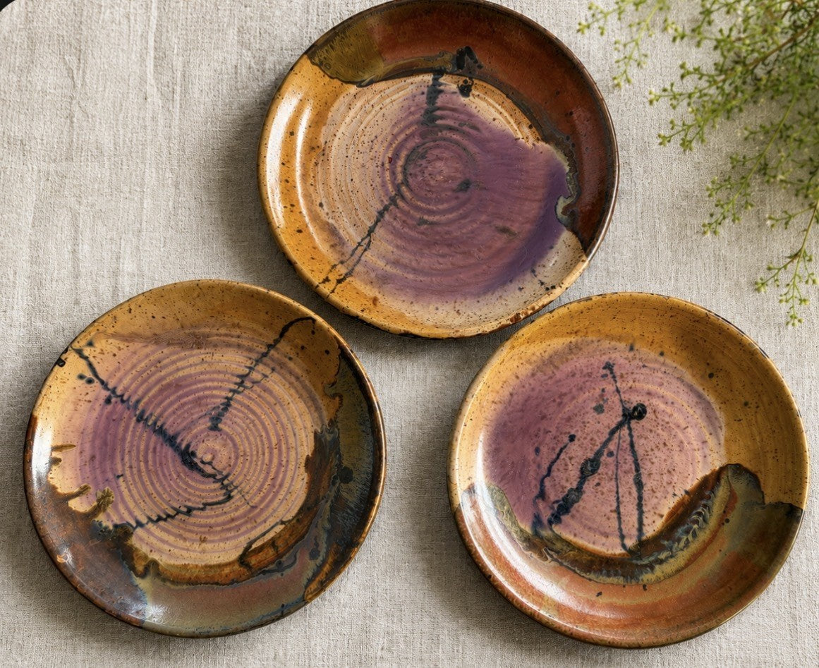 Signed Joel Edwards Studio Pottery Plate Set MCM California Art Set Of 3 8.5”