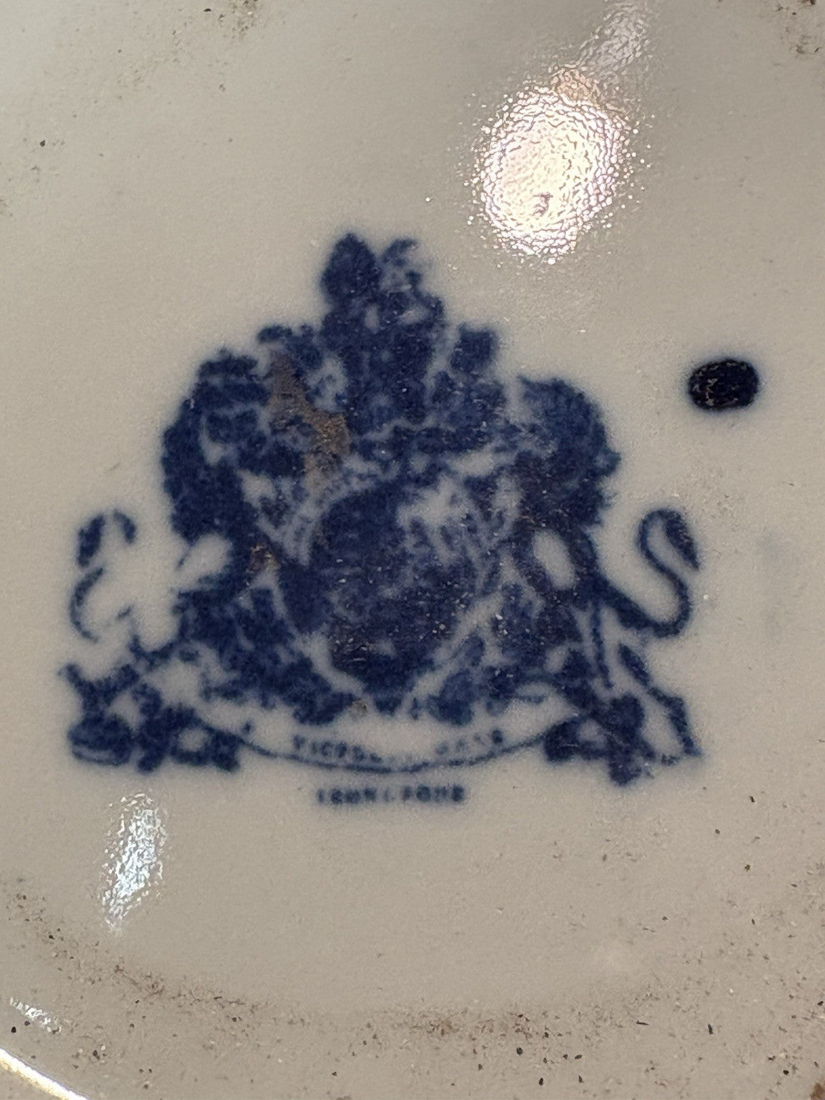 Antique Victoria Ware Ironstone Bowl Upside-Down Scene Blue Transfer c1900 Rare