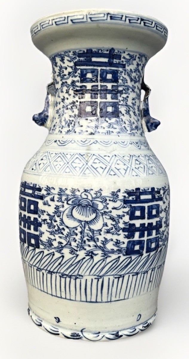 13” Large Antique Chinese Blue White Porcelain Vase Qing