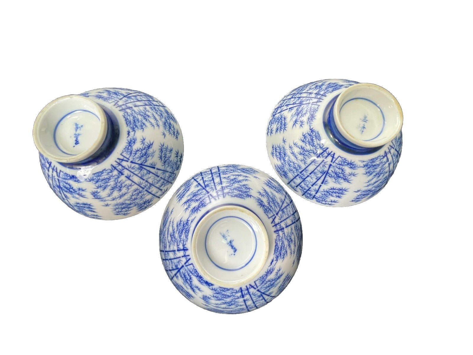 Vintage 3 Chinese Rice Eye Pedestal Sauce Dip Bowls Floral 4.75”