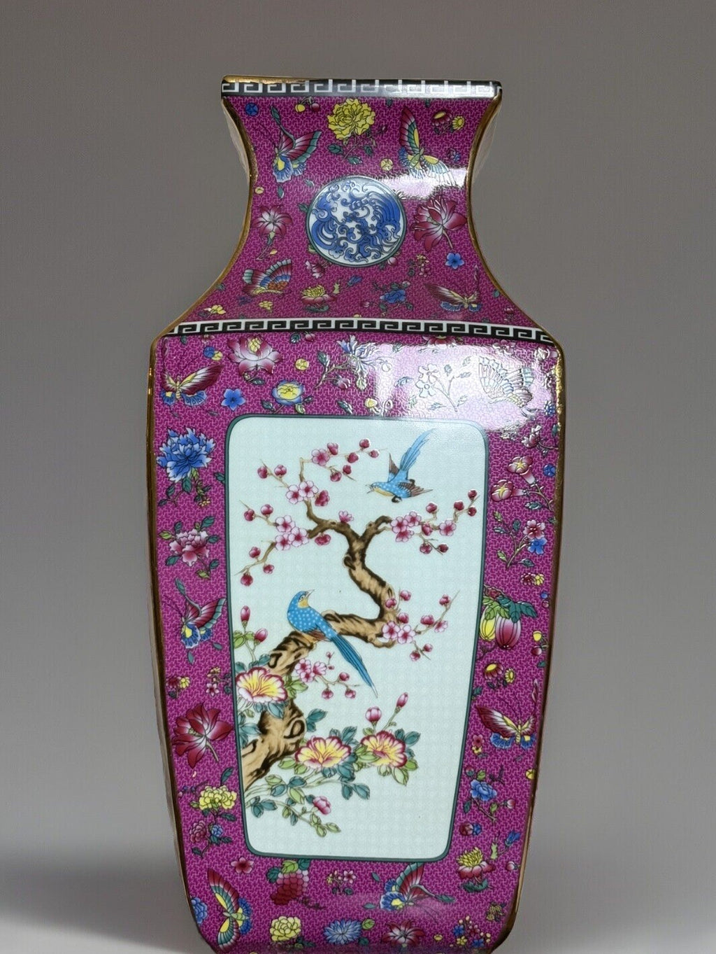 Chinese Style Porcelain Vase Cloisonné Pattern Pink Floral Bird 18”