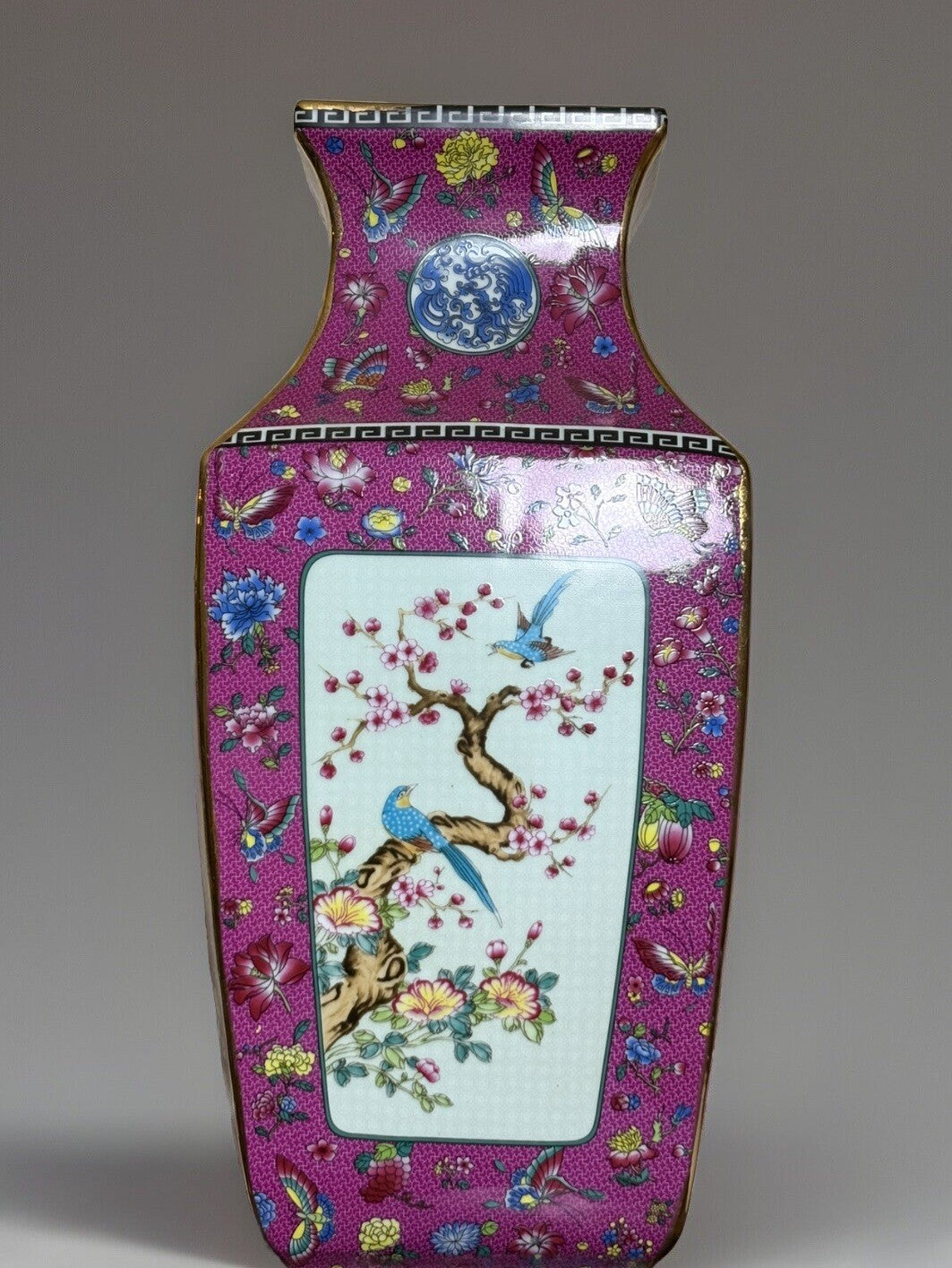 Chinese Style Porcelain Vase Cloisonné Pattern Pink Floral Bird 18”