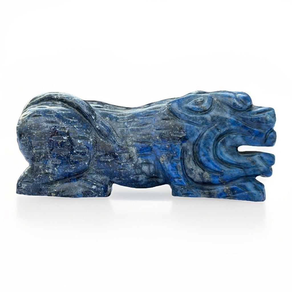 Set of Two Lapis Blue Hand Carved Foo Dogs Sculptures Vintage