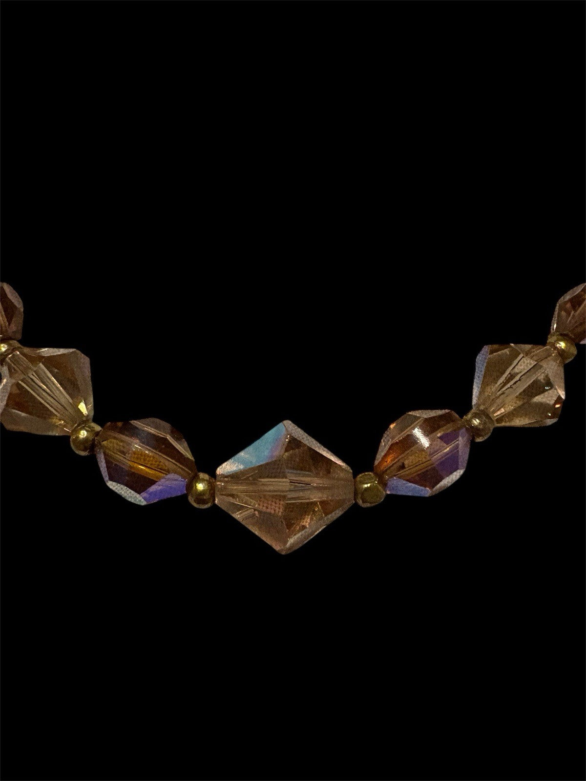 Vintage Peach AB Crystal Bead Necklace 15” Faceted Glass Choker Hook Clasp
