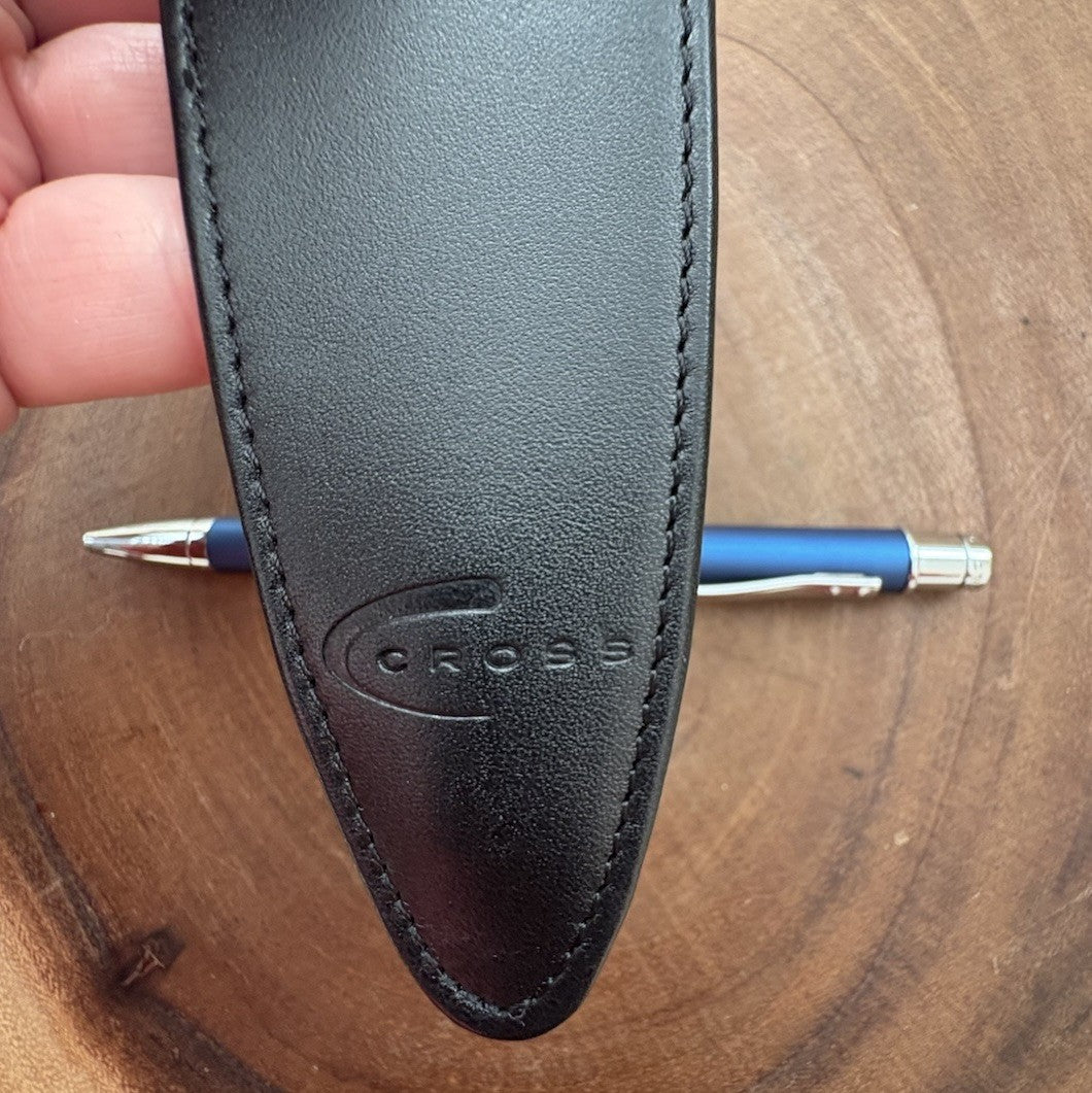 Cross Blue Satin Chrome Ballpoint Pen w/  Leather Case