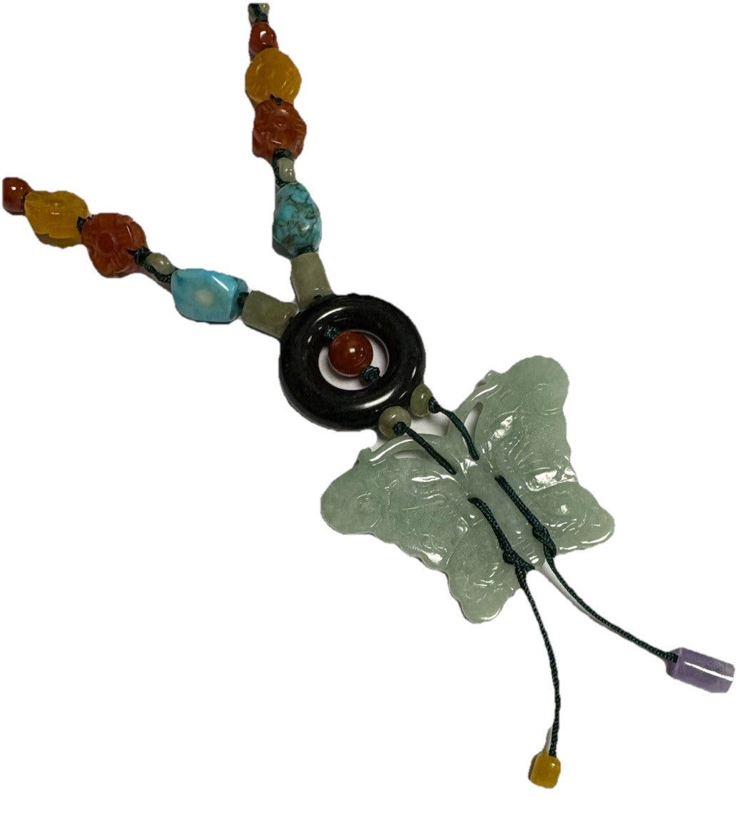 Vintage Aventurine Jade/butterfly/Coloured Stone /necklace