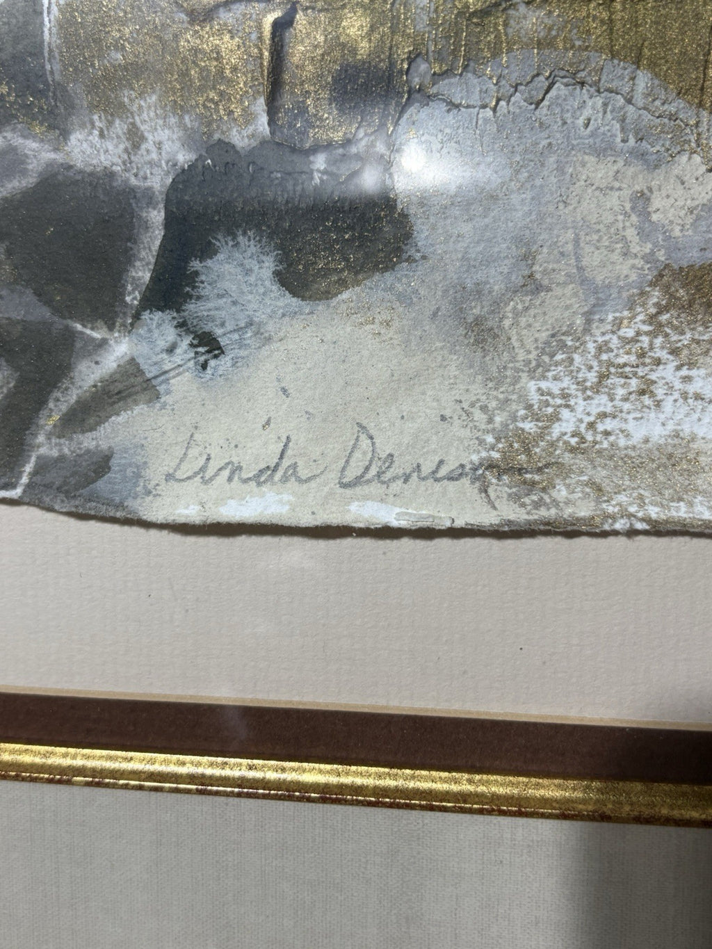 Linda Denison Mixed Media Collage Gold Leaf Art Framed Classical Scene