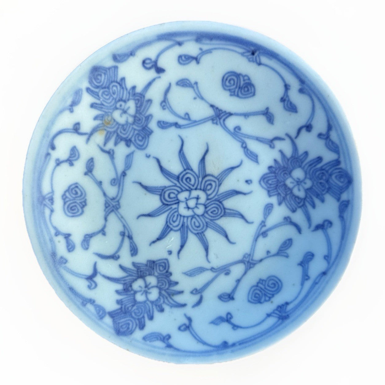 Antique Chinese Blue & White Lotus Dish, Qianlong Style Mark, c1900