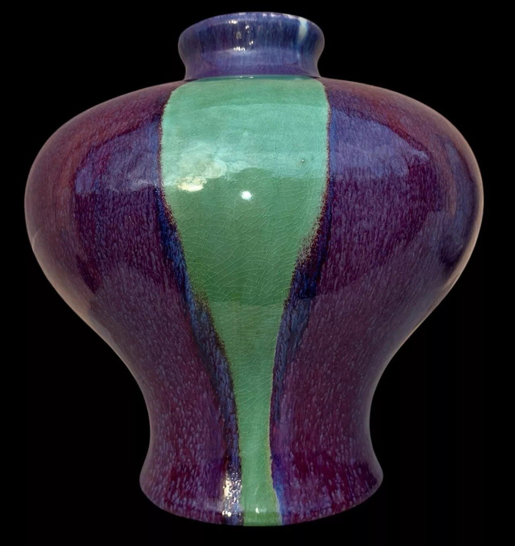 Unique Chinese Flambé Meiping Vase Blue/Purple/green/red 15”tall