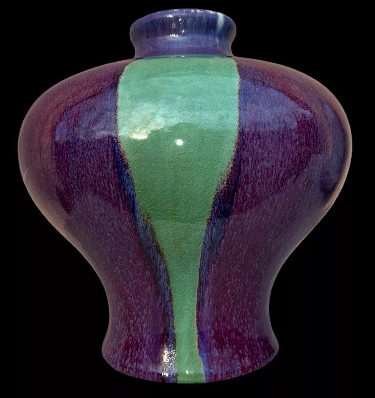 Unique Chinese Flambé Meiping Vase Blue/Purple/green/red 15”tall