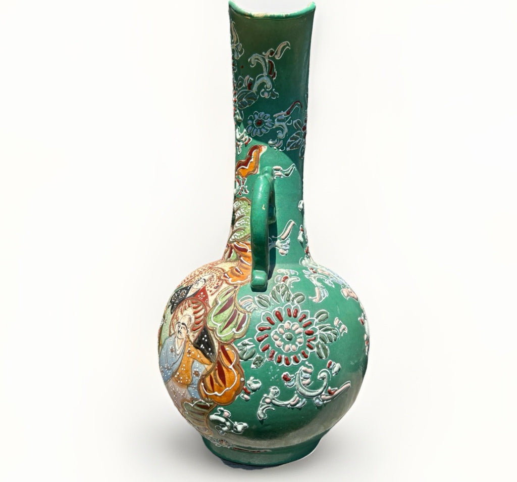 Antique Japanese Moriage SATSUMA Hand Painted VASE Earthenware Double Handle