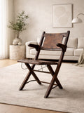 Antique Wooden Folding Chair w/ Leather Seat – Primitive Industrial Stenciled 78