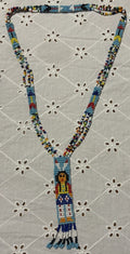 Vintage Glass Seed Bead Necklace with Loom-Woven Figure Pendant