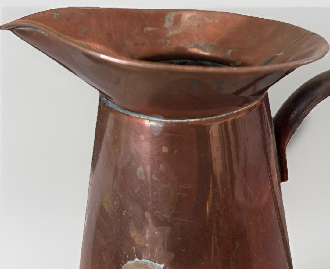 Antique Solid Copper Pitcher Rustic Farmhouse Primitive Country Decor 10”