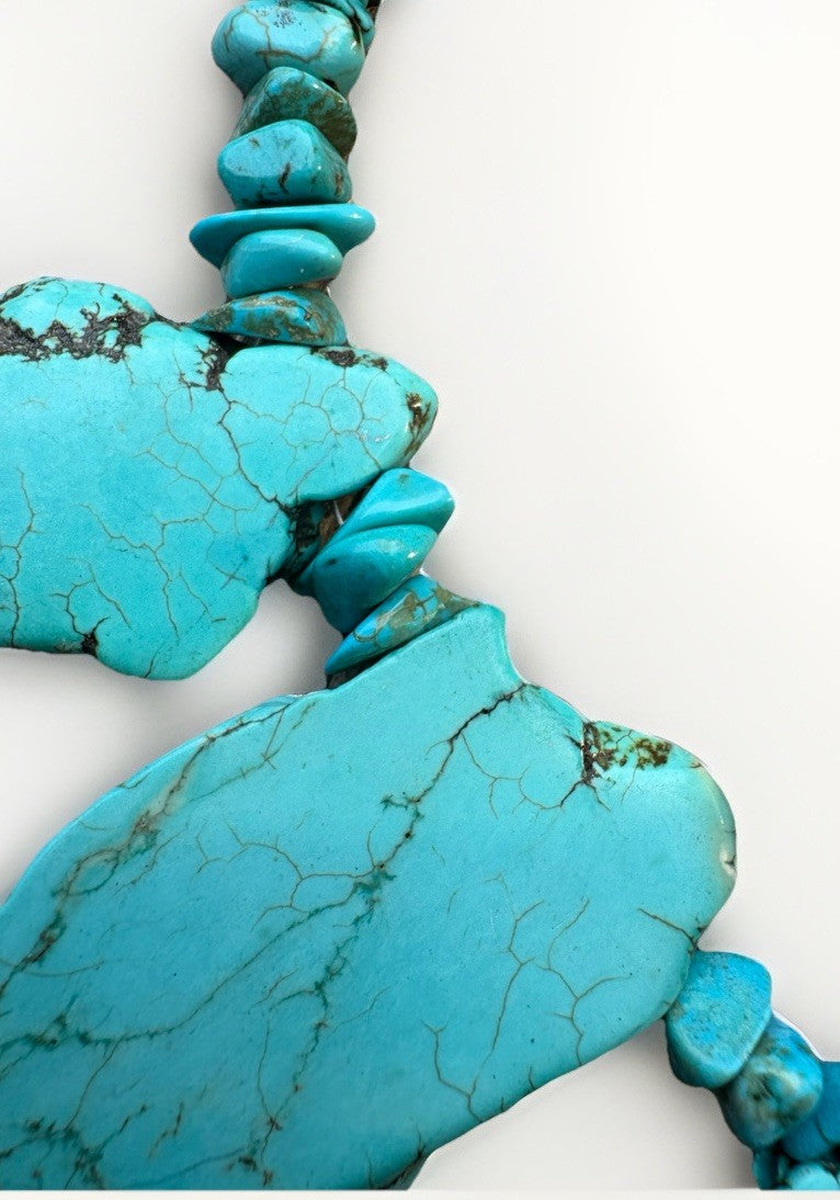 Turquoise Nugget Statement Necklace & Matching Earrings Southwestern Boho Set