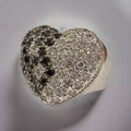 Vintage Sterling Silver Black White Gemstone Heart Ring  Size 5