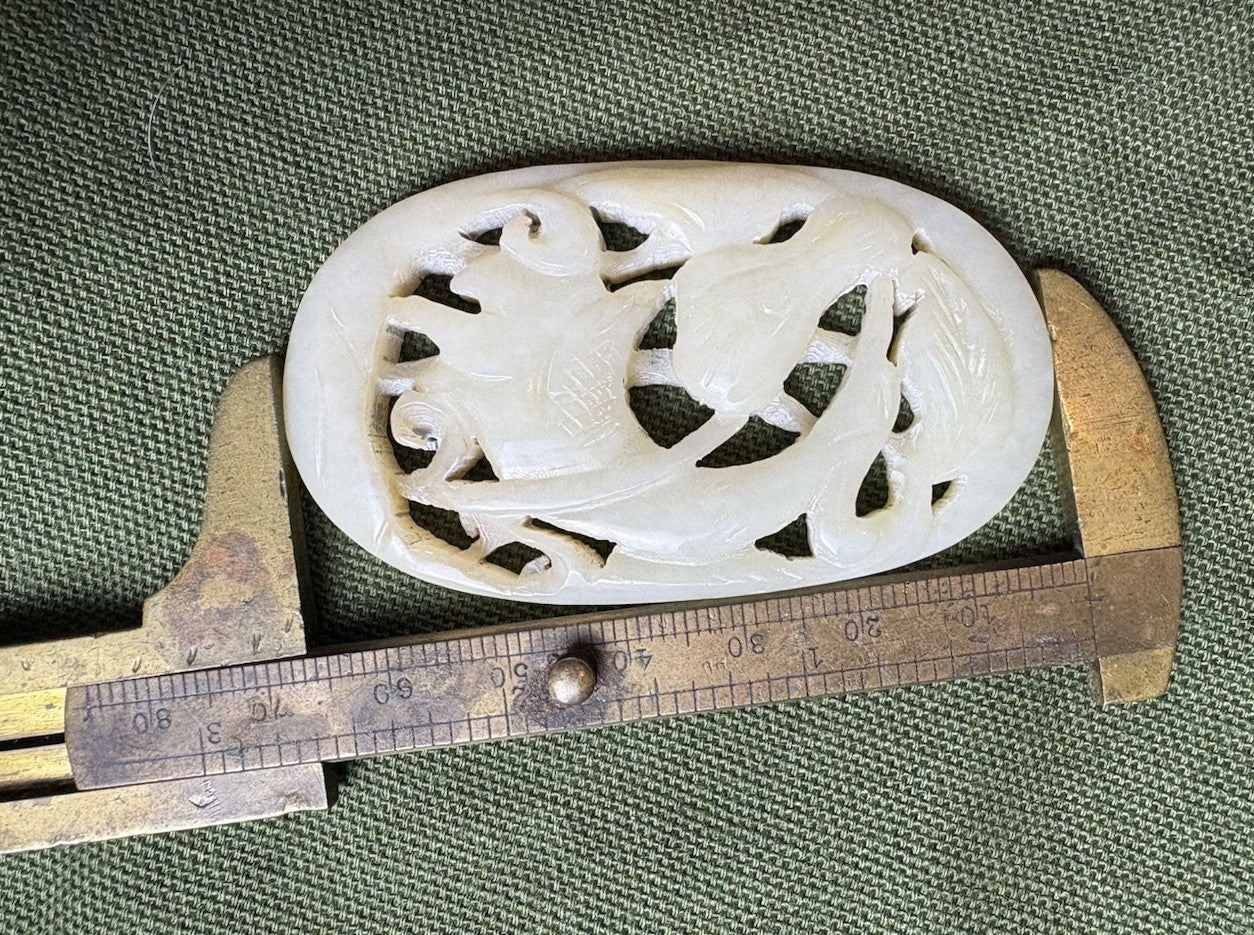 Antique Qing Dynasty White Jade Phoenix & Horse Plaque – Symbol of Virtue 33 Gr