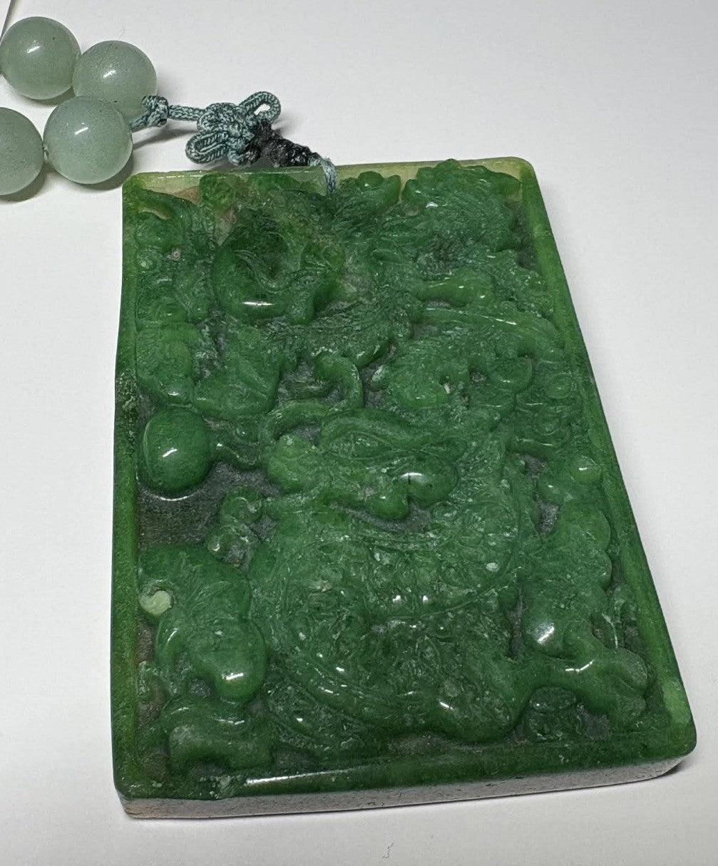 Antique Double-Sided Chinese Carved Jade Plaque Pendant,