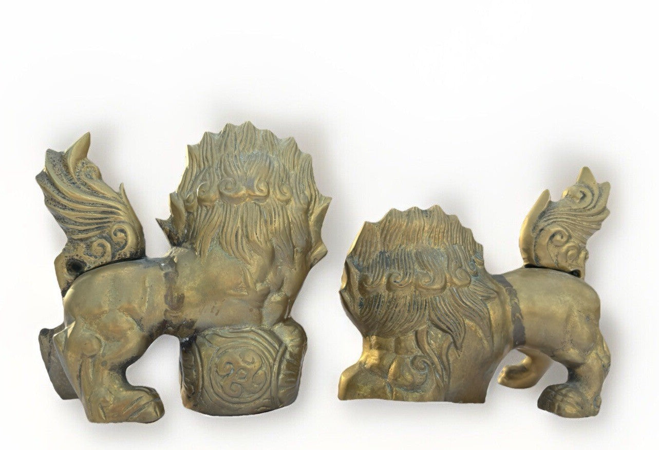 Vintage Brass FOO DOGS: Pair of Brass Foo Dog. 5”x 5”