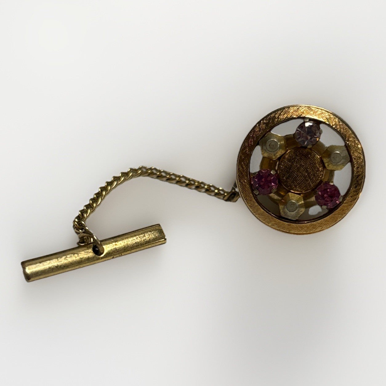 VINTAGE TIE TACK / 6 Stones GOLD TONE WITH Anson