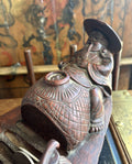 Large Antique Chinese Bamboo Carved Asian Man On Boat Incense Burner