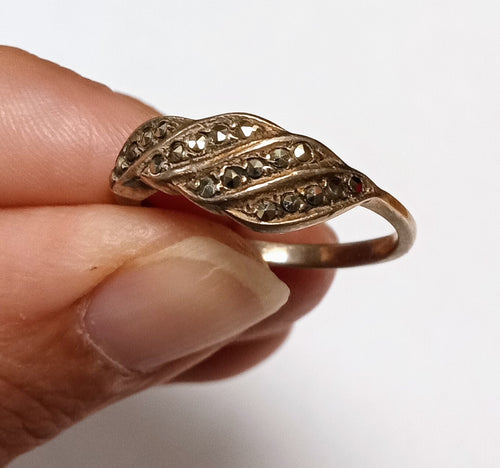 925 Sterling Silver - Vintage Sparkling Marcasite Band Ring Sz 7.75
