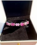 Pink 2 Tone Gemstone Tennis Bracelet 925 Sterling Silver 7.5” Box Clasp Vintage