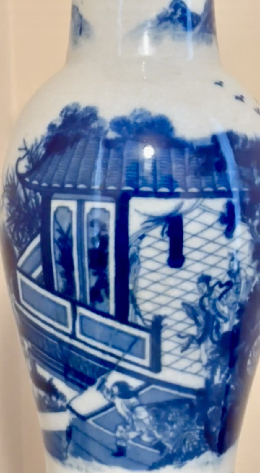 Qianlong Dynasty Mark Blue and White  Vase with Samurai fighting Hand,Paint,