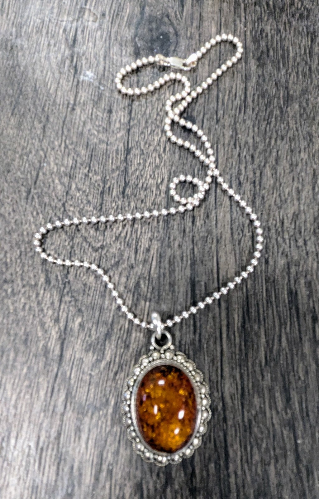 Genuine Natural AMBER Stone PENDANT with Sterling Silver 925 With Chain