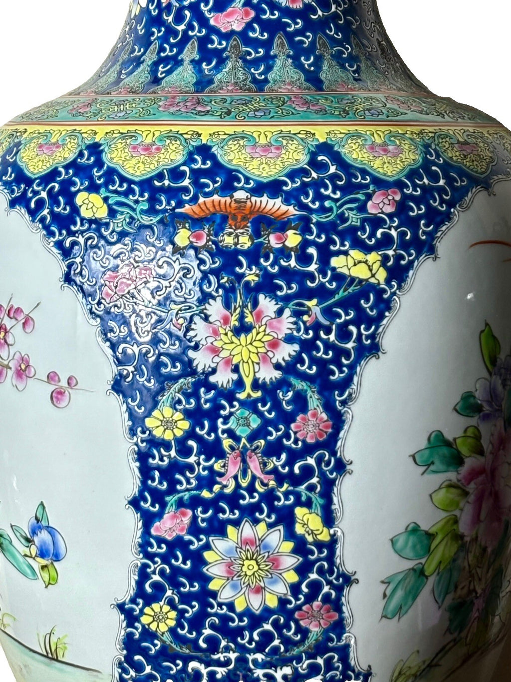 Monumental 20” Chinese Famille Rose Vase- Quilling Mark And Imperial Style-Birds