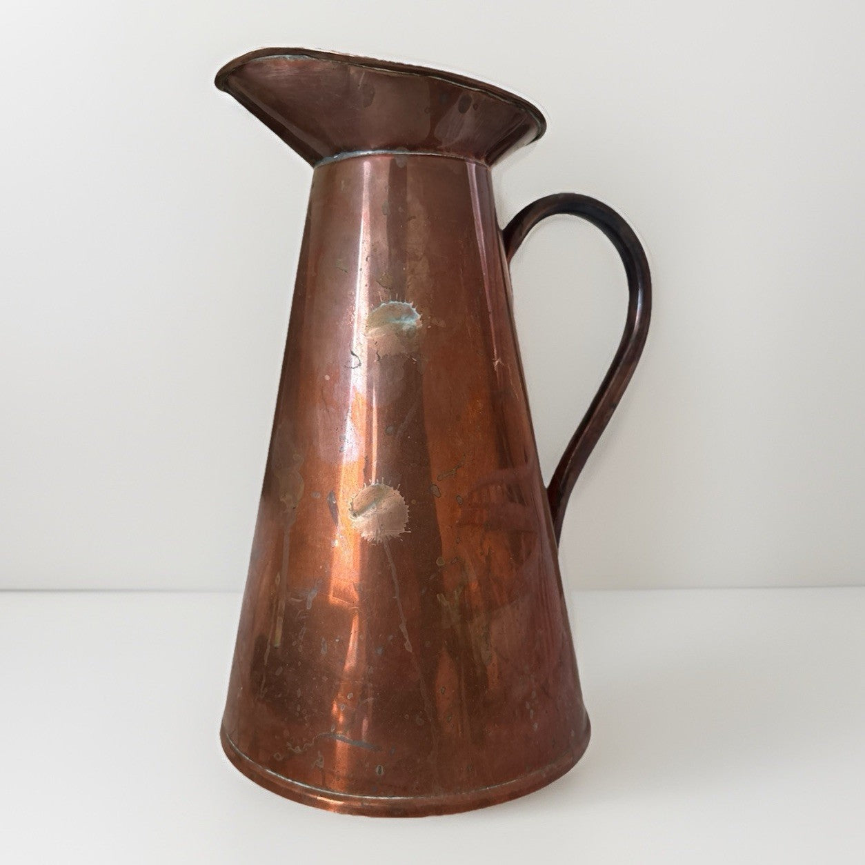 Antique Solid Copper Pitcher Rustic Farmhouse Primitive Country Decor 10”