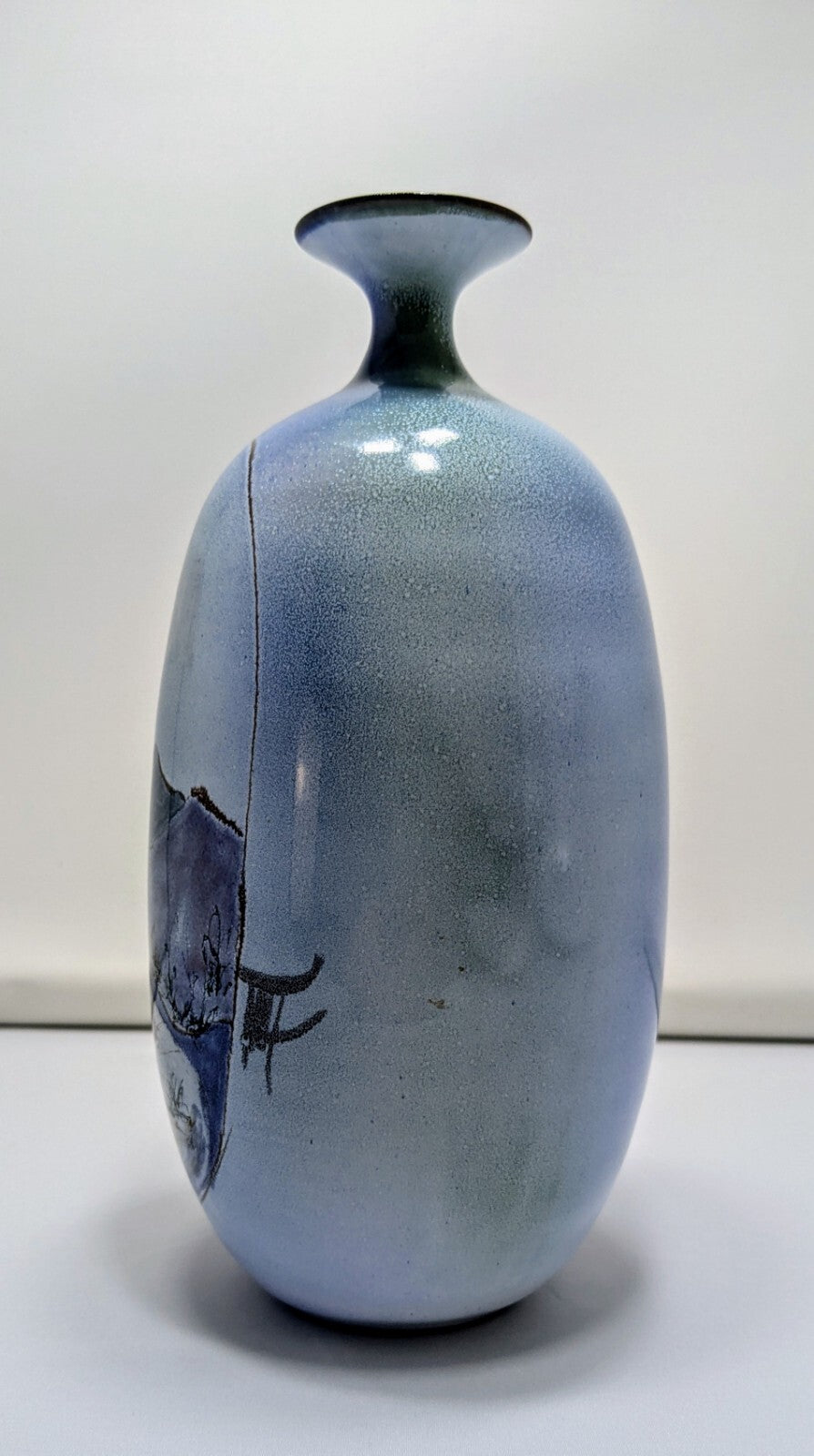 Vintage Japanese Blue Porcelain Vase Hand Painted Mountain Landscape Art Pottery
