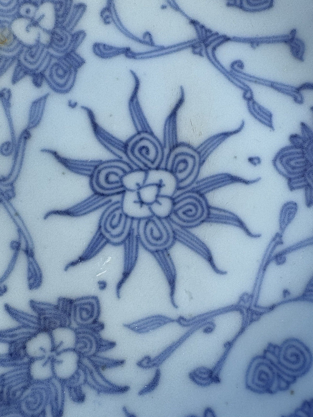 Antique Chinese Blue & White Lotus Dish, Qianlong Style Mark, c1900