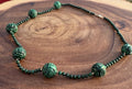 14k Vintage Carved Malachite Necklace Longevity Beads 18” Hand Knotted 14K Clasp