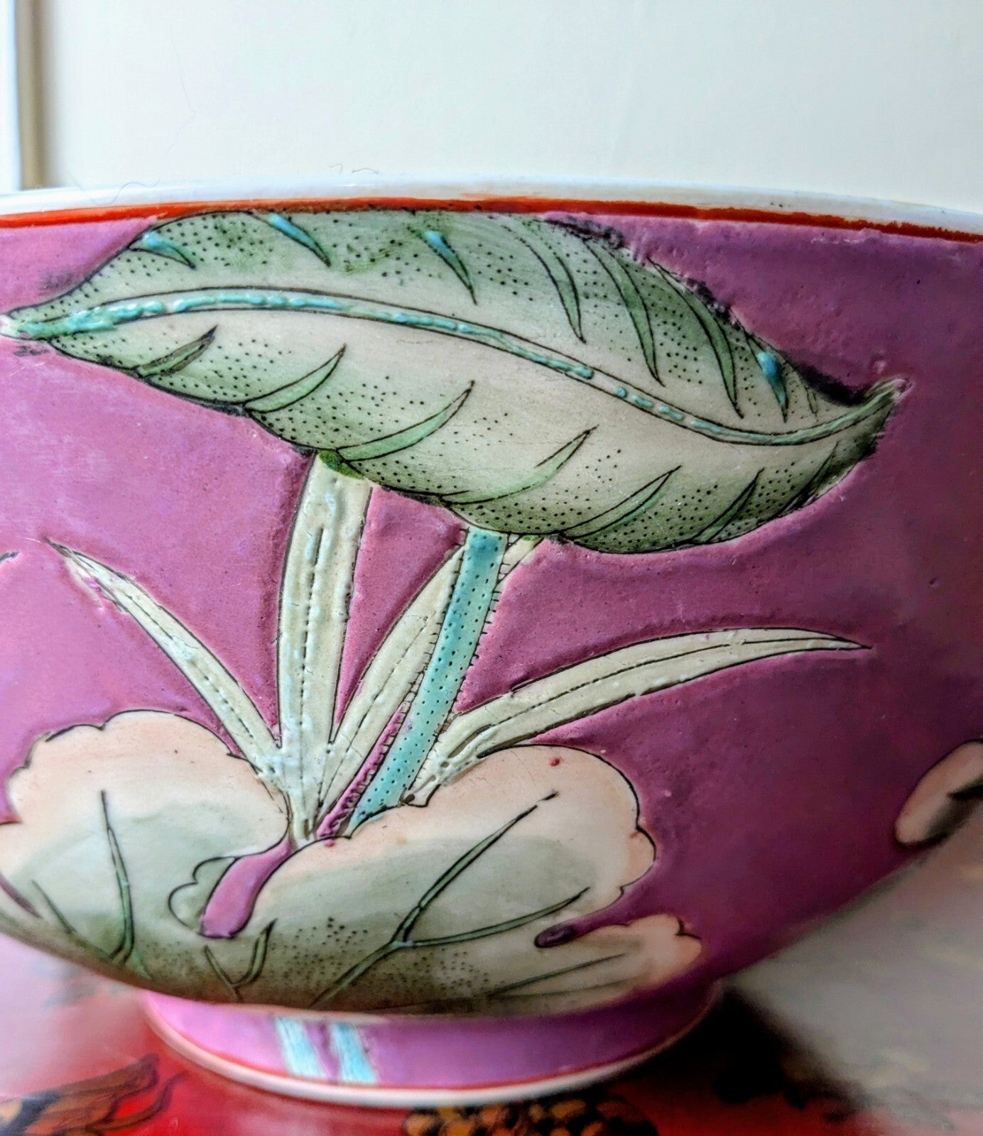Vintage "Qianlong" China Bowl Floral Lily Pad 12” Hand Crafted Imports